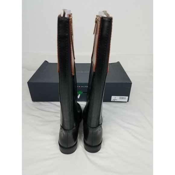 Tommy Hilfiger Sz. 5.5M Imina Leather Knee High Riding Boots Black/Brown NEW - Picture 7 of 10